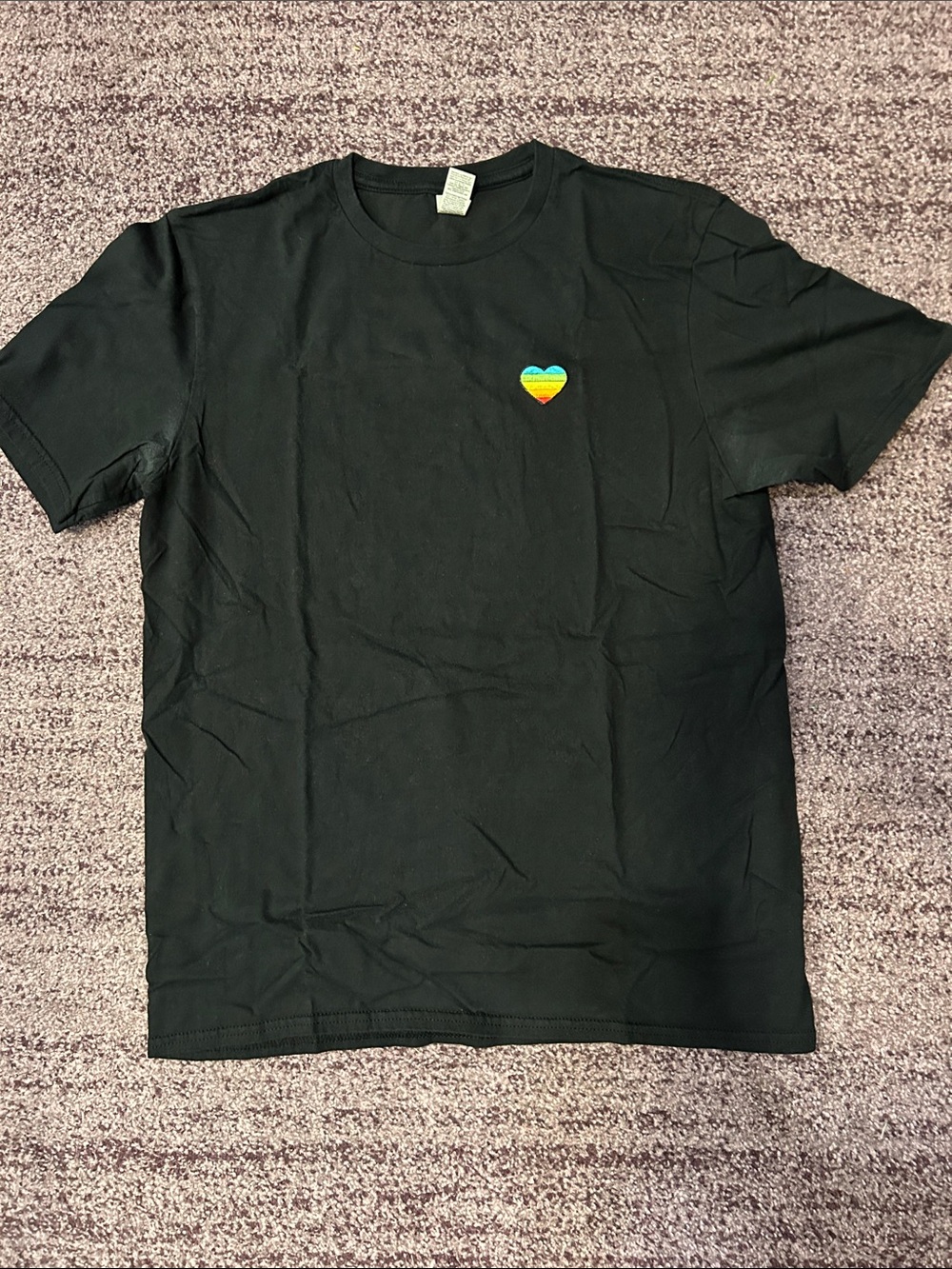 Black Tee with Small Rainbow Heart Detail